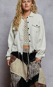Off White Distressed Hem Corduroy Jacket