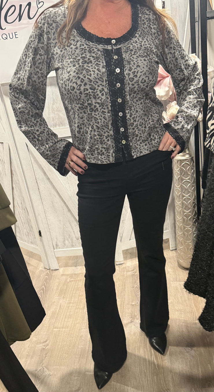 POL Grey Leopard Animal Print Top
