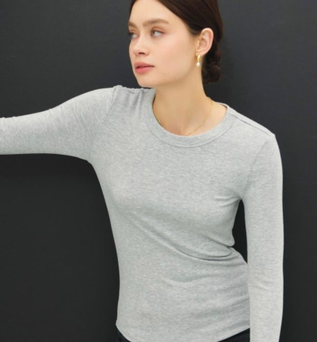 Super Soft Round Neck Long Sleeve Top- Available in Black &Heather Grey