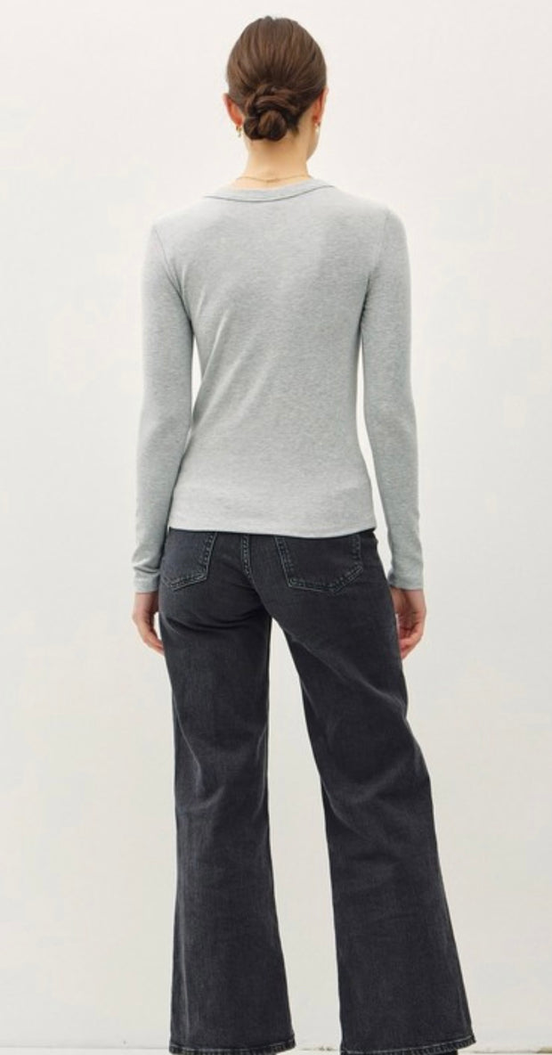 Super Soft Round Neck Long Sleeve Top- Available in Black &Heather Grey