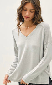 Charcoal Ultra Soft V Neck Sweater With Rib Detail