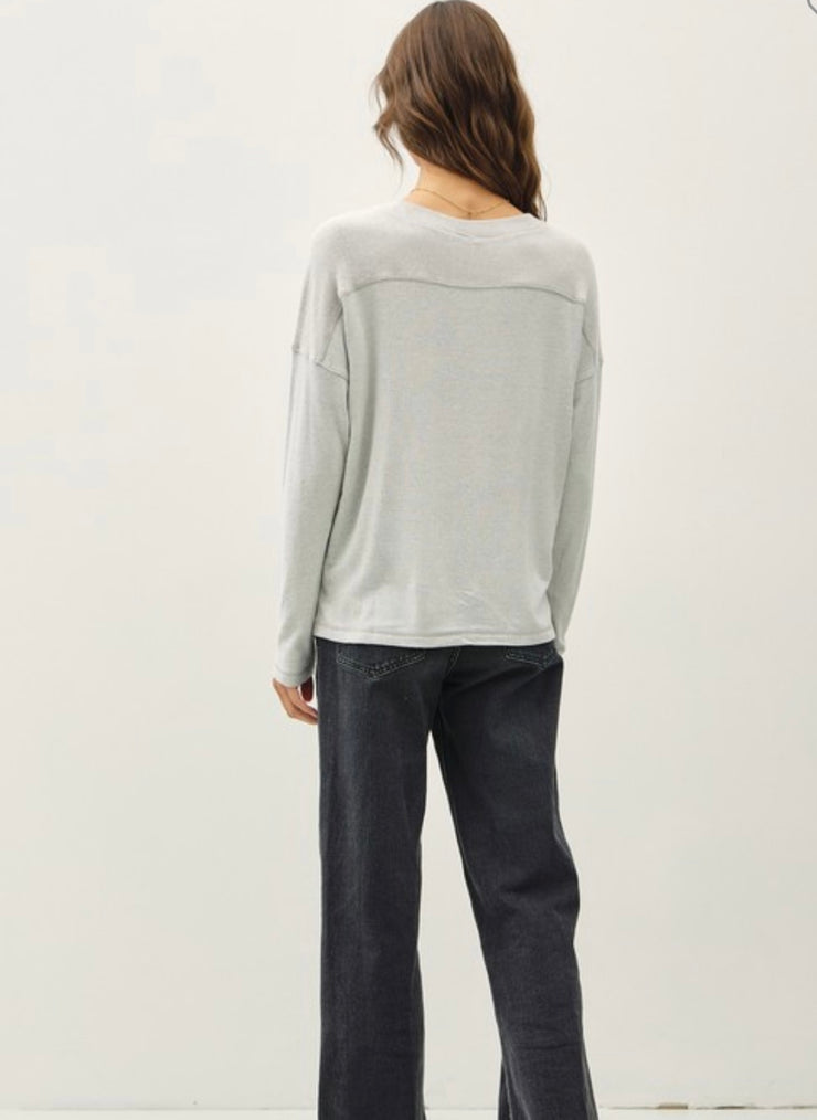 Charcoal Ultra Soft V Neck Sweater With Rib Detail