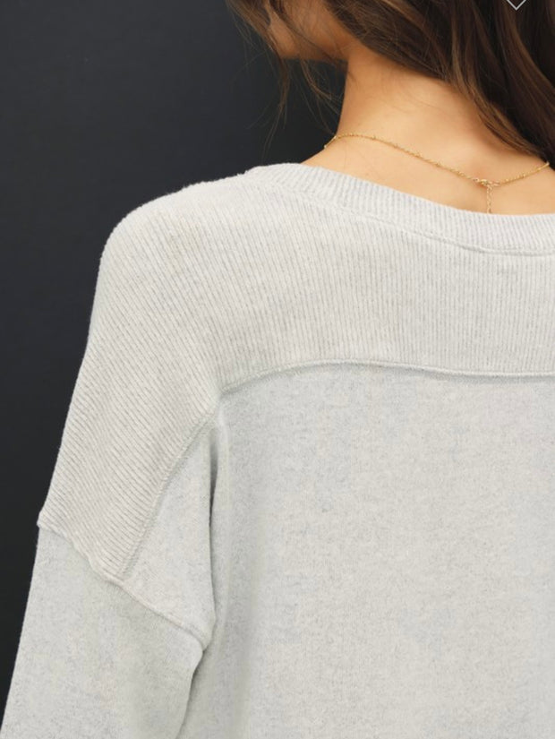 Charcoal Ultra Soft V Neck Sweater With Rib Detail