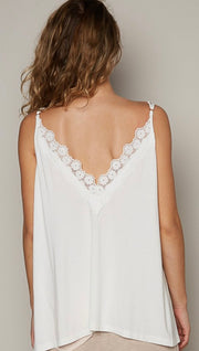 Vintage Washed Trim  V Neck Lace Tank Top- Available in White & Oatmeal