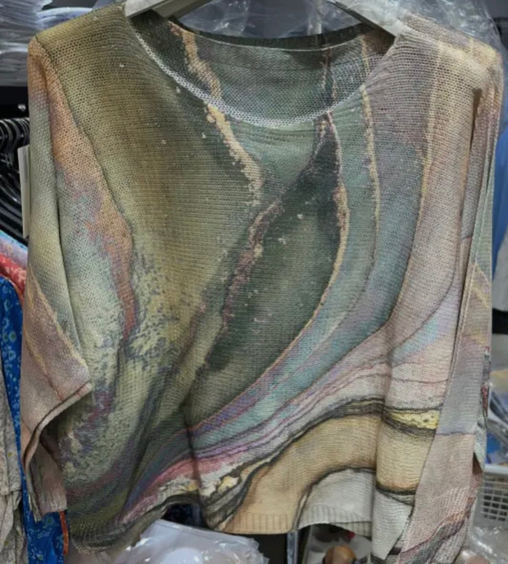 Olive Print Tie Dye Long Sleeve Top