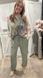 Olive Print Tie Dye Long Sleeve Top