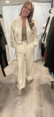 Ivory Suede Bomber Jacket- Matching Trouser Available