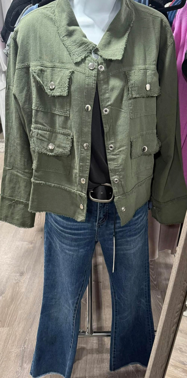 Light Cotton Jacket With Fray Detail- 3 Fall Colors