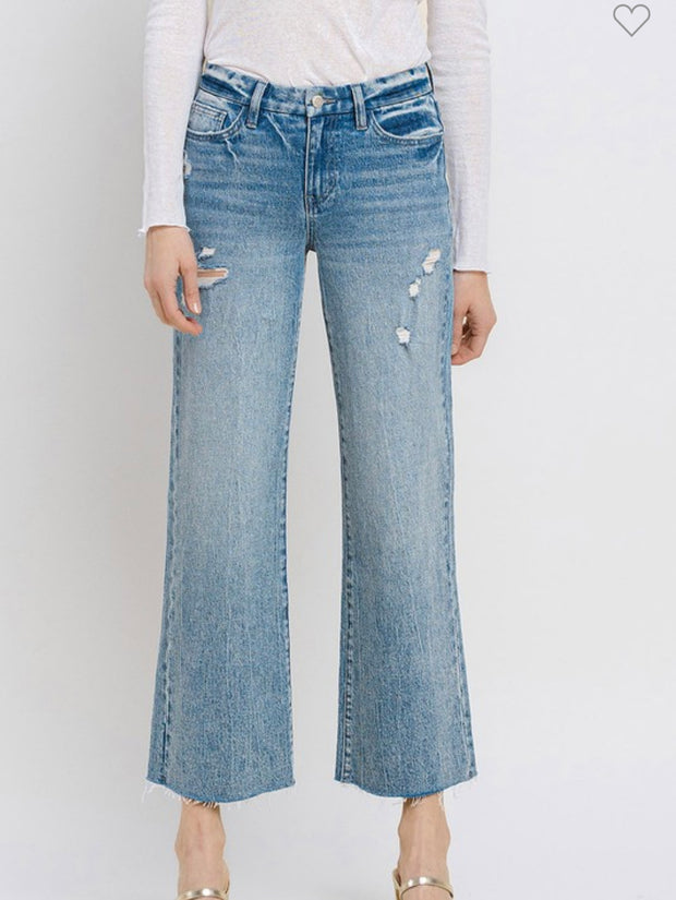 Mid Rise Crop Wide Leg Jeans