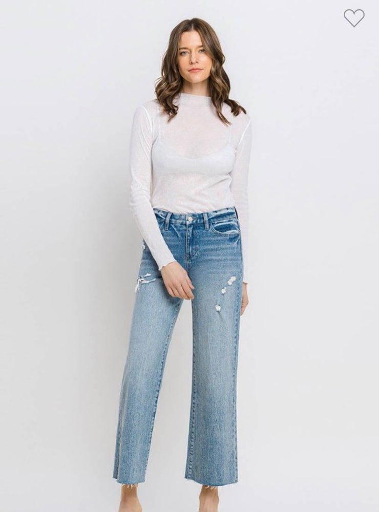 Mid Rise Crop Wide Leg Jeans