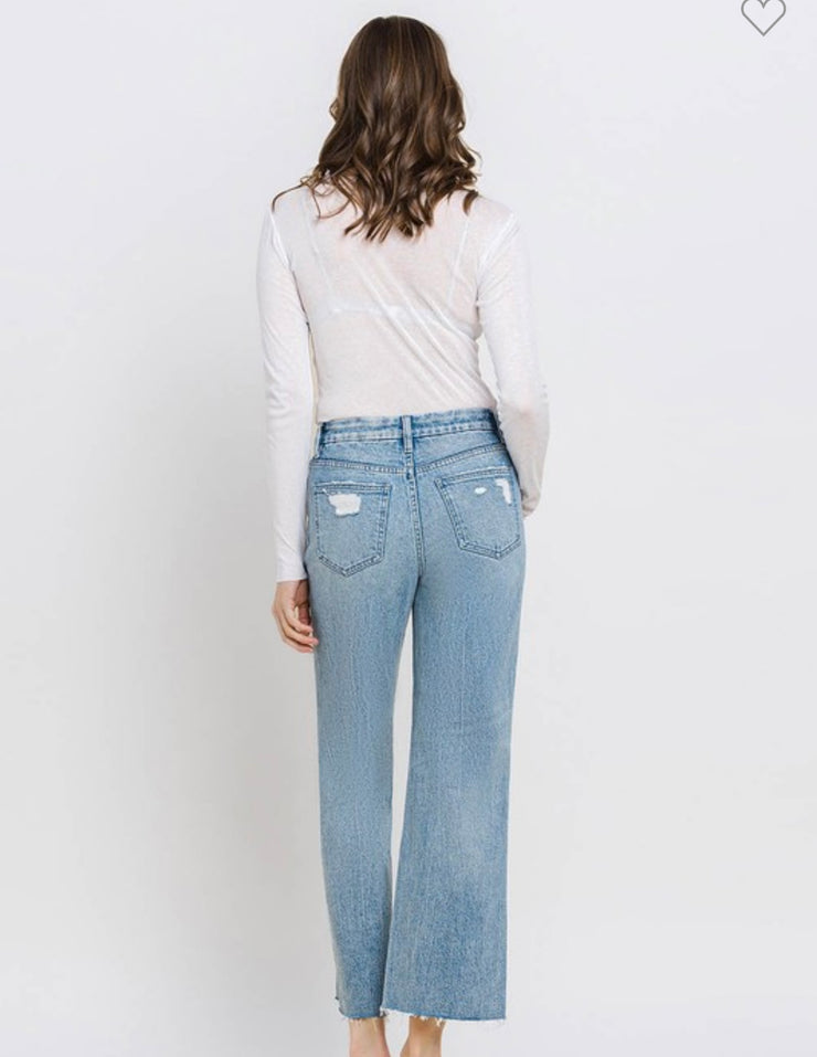 Mid Rise Crop Wide Leg Jeans