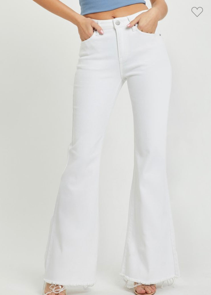 White Mid Rise Tummy Control Flare Jeans