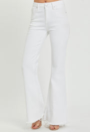 White Mid Rise Tummy Control Flare Jeans