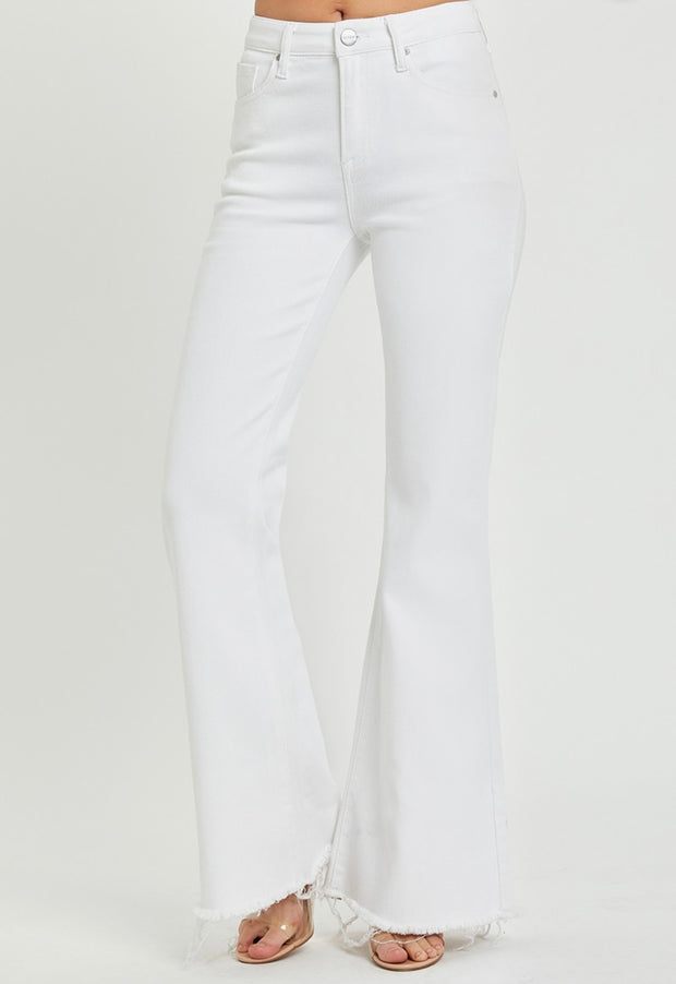 White Mid Rise Tummy Control Flare Jeans