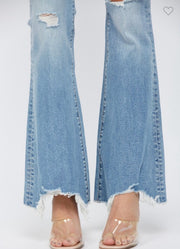 Mid Rise Flare Jeans With Hem Detail