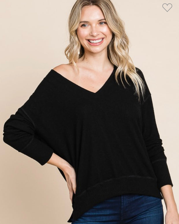 Black Brushed V Neck Sweater