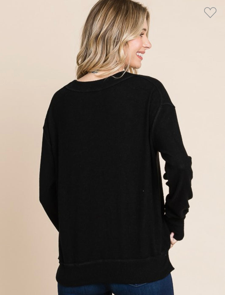 Black Brushed V Neck Sweater