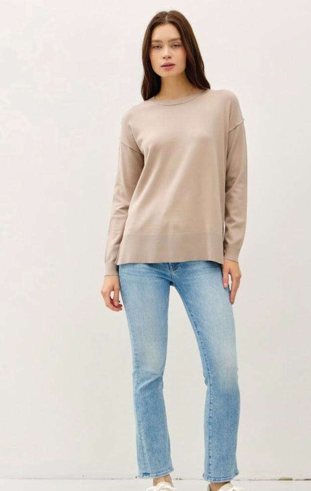 Taupe Lightweight Relaxed Basic Sweater