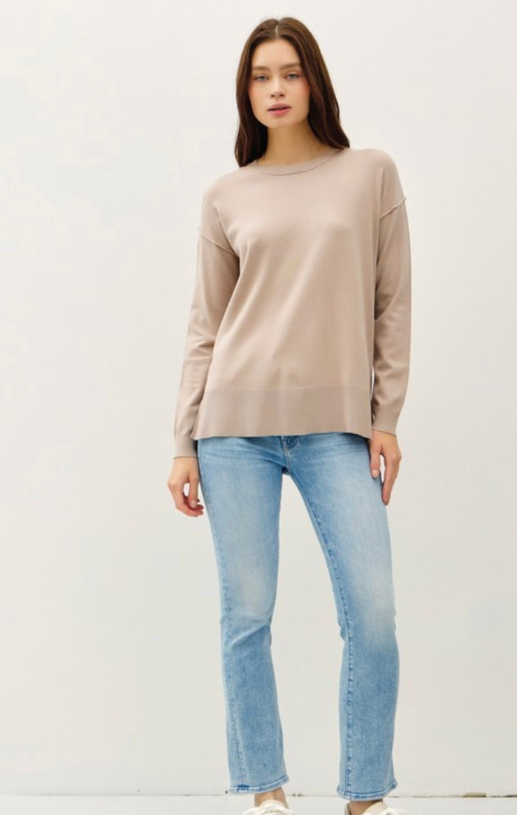 Taupe Lightweight Relaxed Basic Sweater