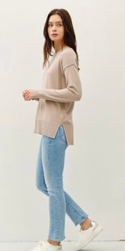Taupe Lightweight Relaxed Basic Sweater