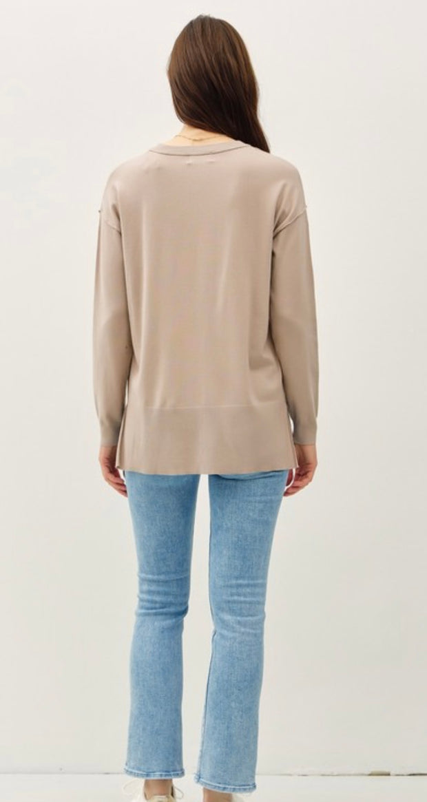 Taupe Lightweight Relaxed Basic Sweater