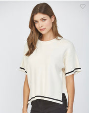 French Vanilla Tipped Side Sweater With Black Trim Detail