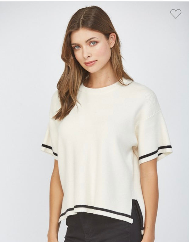 French Vanilla Tipped Side Sweater With Black Trim Detail
