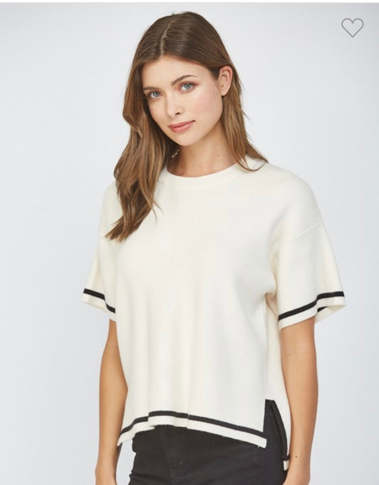 French Vanilla Tipped Side Sweater With Black Trim Detail