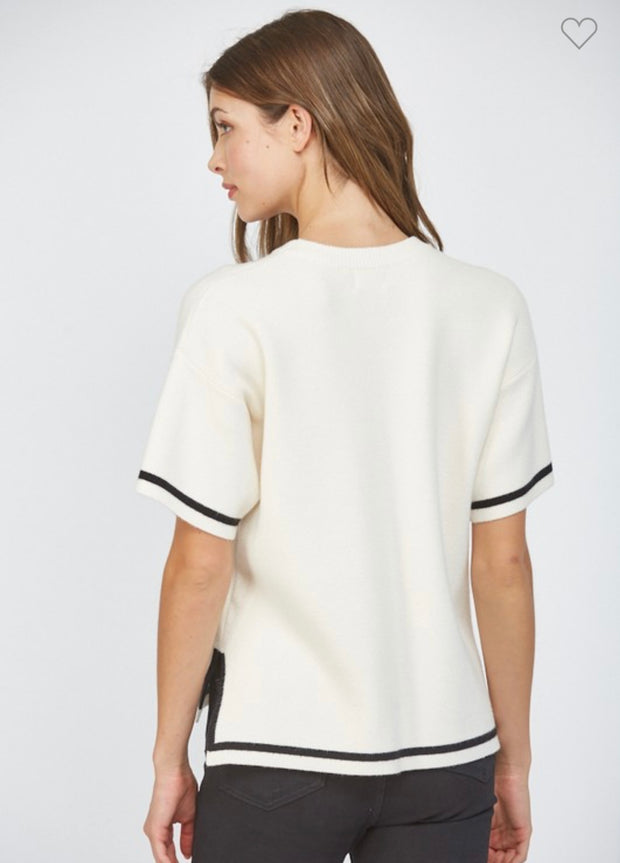 French Vanilla Tipped Side Sweater With Black Trim Detail