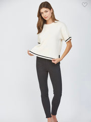 French Vanilla Tipped Side Sweater With Black Trim Detail