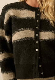 Black/Oatmeal Striped Jacquard Knit Button Front Cardigan- Available in Stone/Black Too!