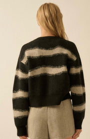 Black/Oatmeal Striped Jacquard Knit Button Front Cardigan- Available in Stone/Black Too!