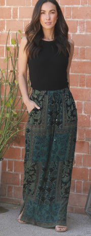 Black/Olive Print Wide Leg Pants