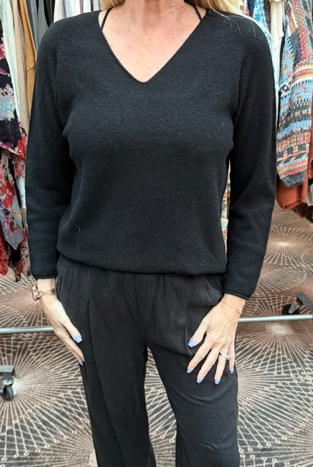 Black V Neck Pullover Sweater