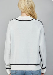 Cream/Black Contrast Seam Mock Neck Sweater
