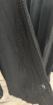 Black Wide Leg Pant With Lace Side Panel and Pockets
