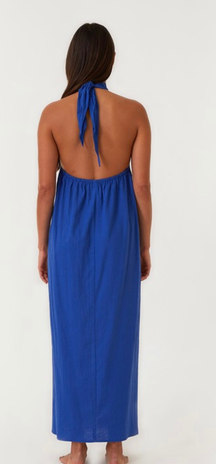 Cobalt Open Back Twist Halter Maxi Dress With Front Slit