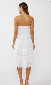 White Smocked Bust Tiered Eyelet Dress