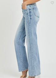 Mid Rise Straight Jeans With Side Panel Detail- Light (Available in Dark Wash Too)