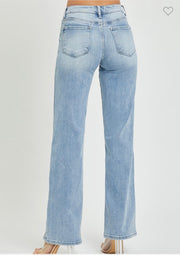 Mid Rise Straight Jeans With Side Panel Detail- Light (Available in Dark Wash Too)