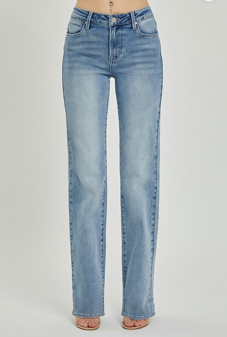 Mid Rise Long Straight Jeans- no rips or distressing