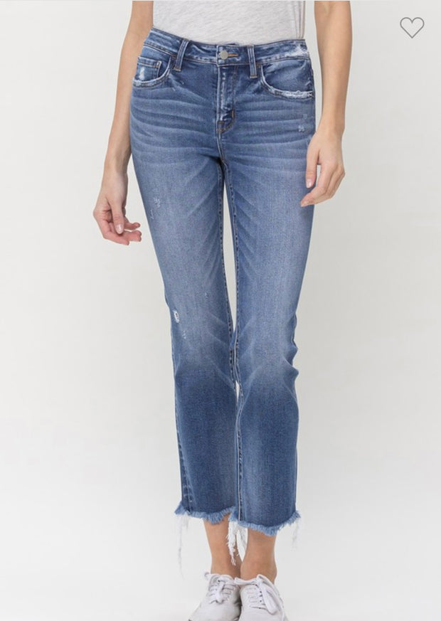 Mid Rise Crop Slim Straight Jeans