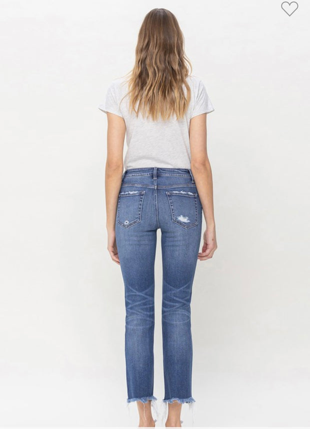 Mid Rise Crop Slim Straight Jeans