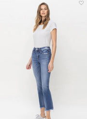 Mid Rise Crop Slim Straight Jeans