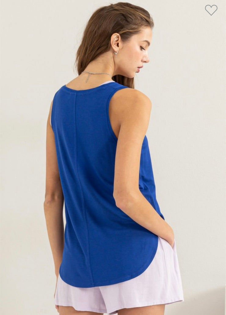 V Neck Relaxed Tank Top- Available in Cobalt Blue & Black