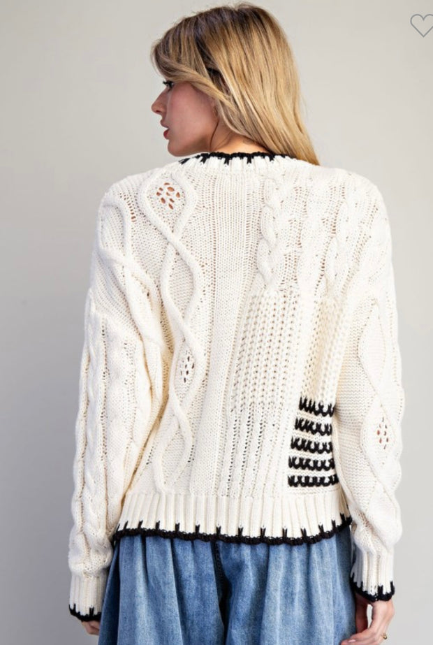 Ivory Knit Patchwork Sweater