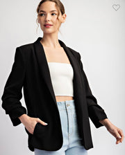 Classic Lapel Blazer With Ruched Sleeves- Available in Black and Brown