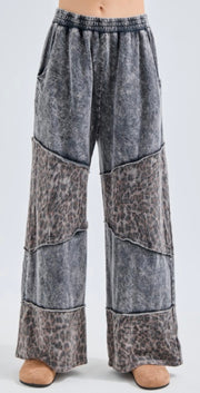 Ashed Black Mineral Washed Leopard Detail Pant- Matching Top Available