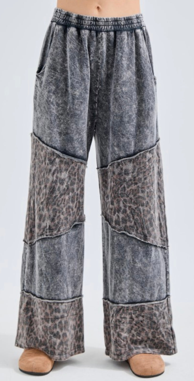 Ashed Black Mineral Washed Leopard Detail Pant- Matching Top Available