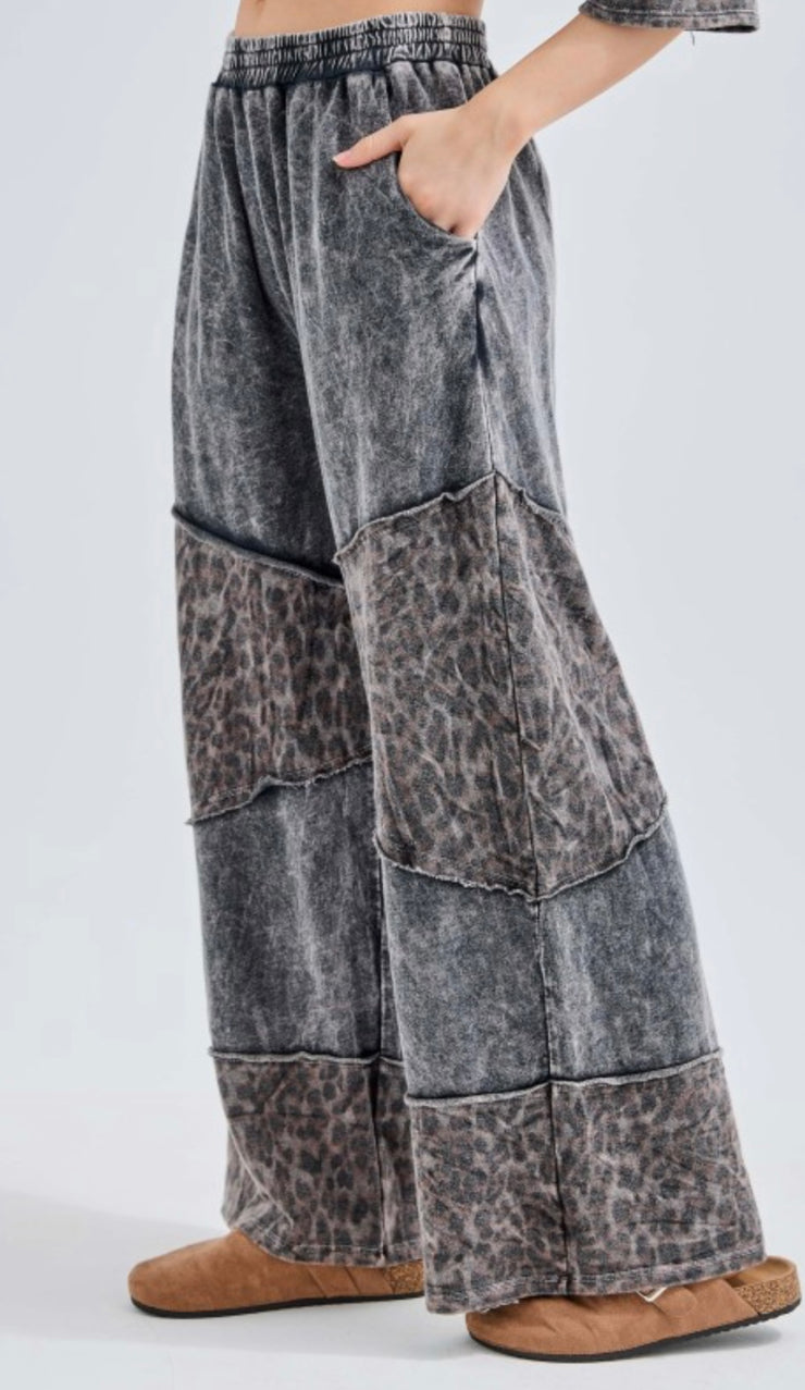 Ashed Black Mineral Washed Leopard Detail Pant- Matching Top Available